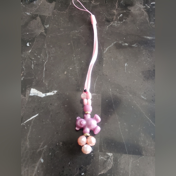 Beaded Phone Charm Pink - Picture 1 of 6